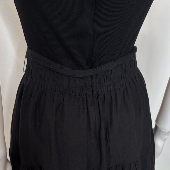 Paige Samosa Ribbed Knit Mixed Media Tiered A-Line Midi Dress in Black Size S - Picture 12 of 15